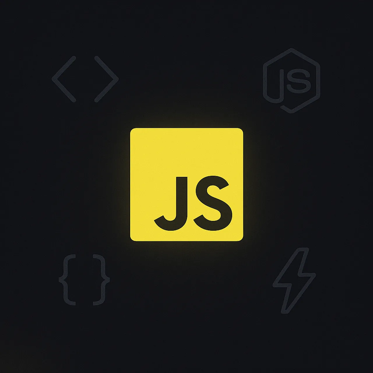 JavaScript logo with code in the background